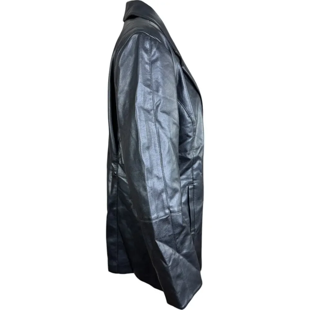 Dennis Basso Luxe Faux Leather‎ Jacket Black Large Petite  NWOT Business Casual